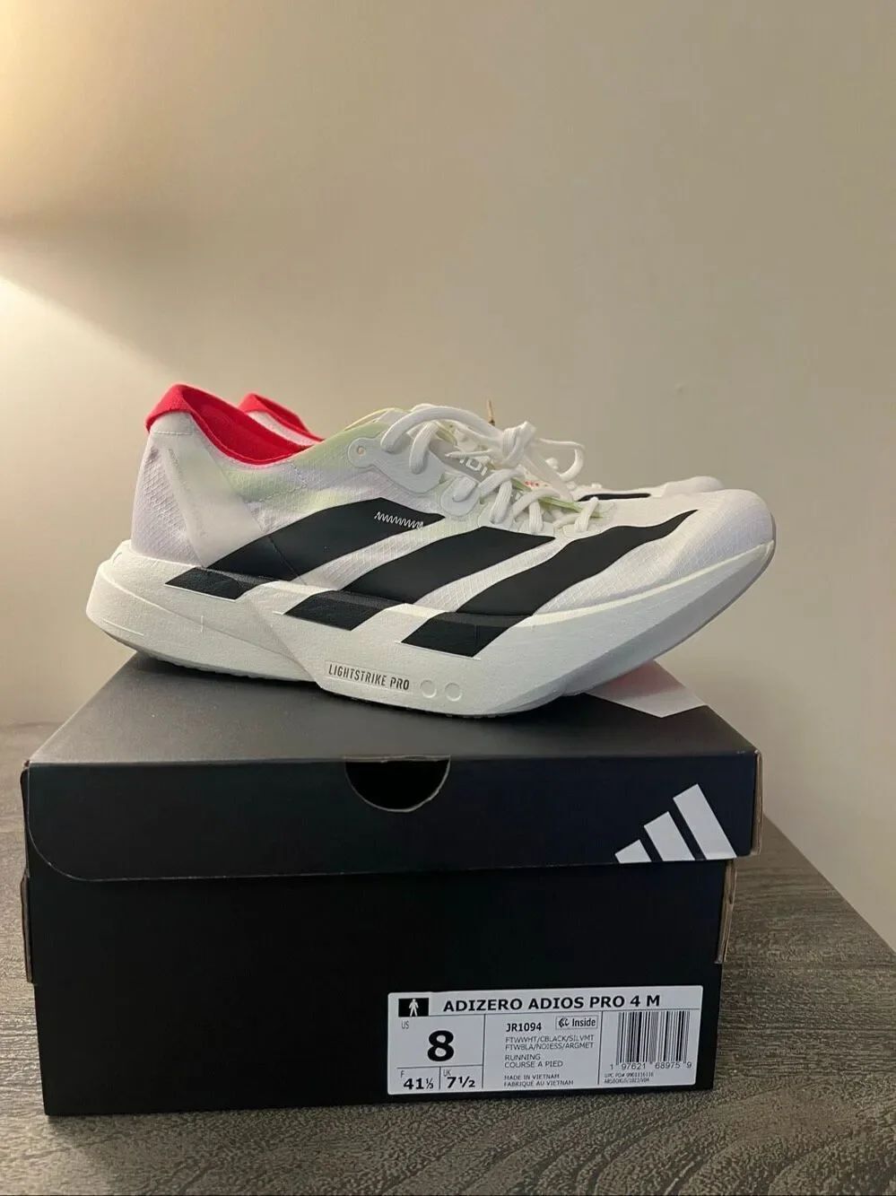 Adidas Adizero Adios Pro 4 Running Shoes Men’s Size 8 White/Black JR1094 NWT